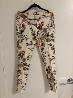 Mango Cream Floral Tailored Pants